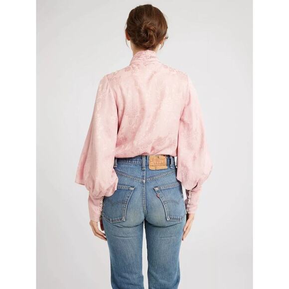 Millie Womens XL Top in Pink Jacquard Tie Neck Layered Sleeves Button-Up NWOT - Picture 5 of 14